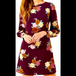 NWT Floral Cuffed Shift Maroon Floral Dress - 14